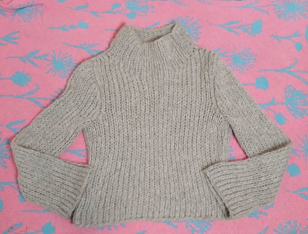 Skin womens medium Peruvian alpaca wool tan beige sweater mockneck
